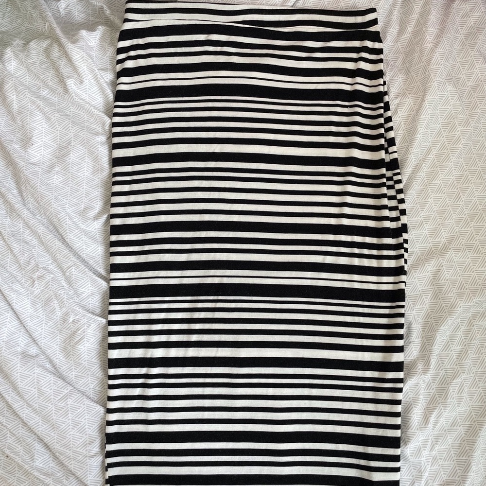 Black and White Striped Midi Skirt